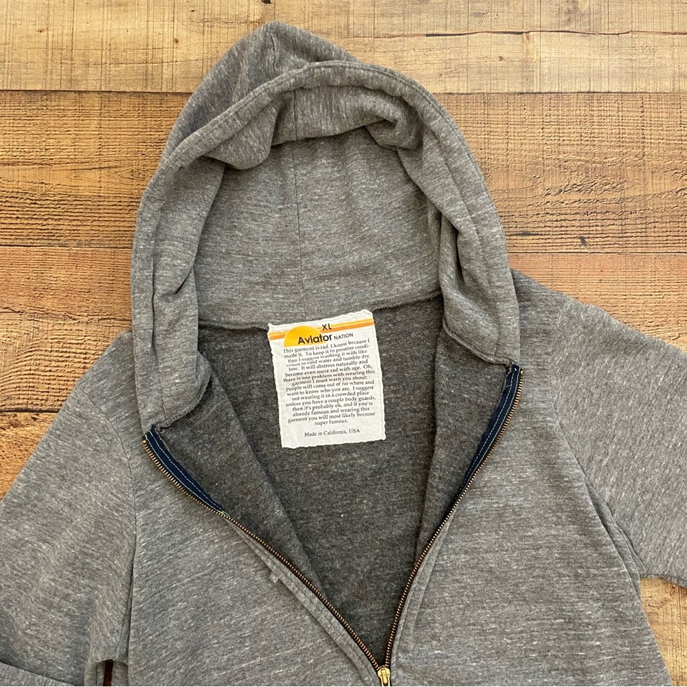Aviator Nation Gray Hoodie Zip Up JACKET with Rainbow Accents UNISEX - Picture 6 of 13